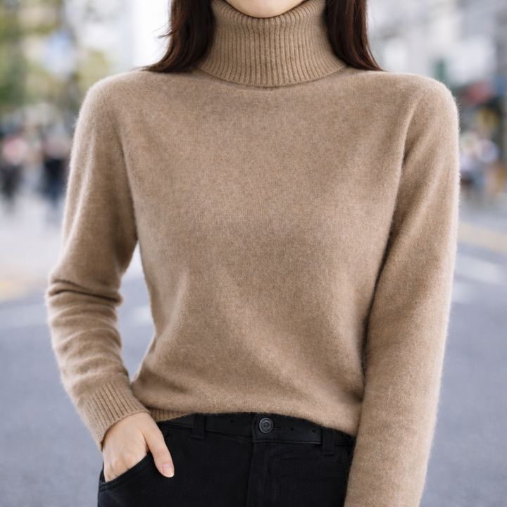 Comfortable Ribbed Turtleneck Sweater for Women with Long Sleeve Fitted Knit Style