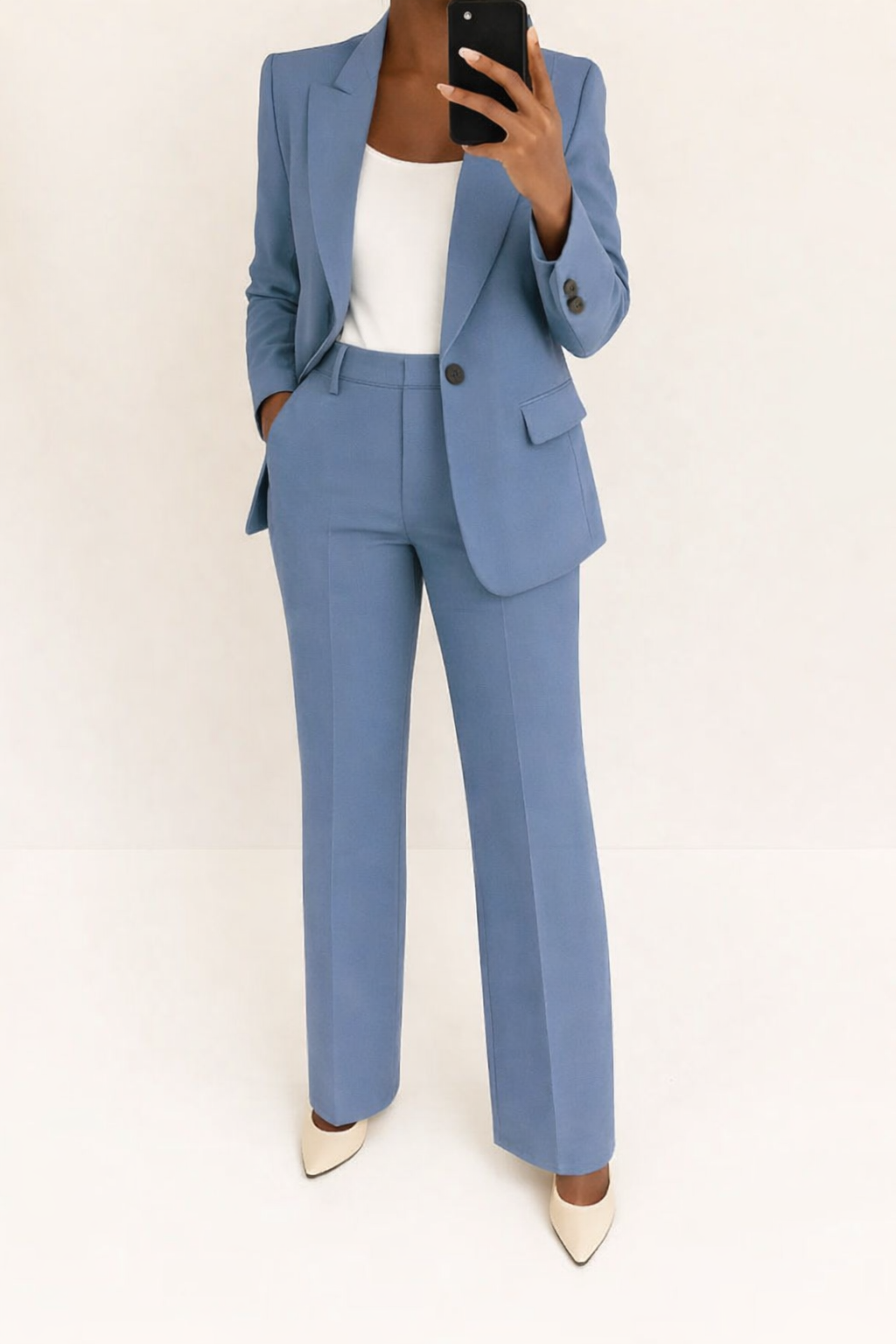 Elegant Two Piece Set for Women with Single Button Blazer Wide Leg Pants Tailored Formal Style