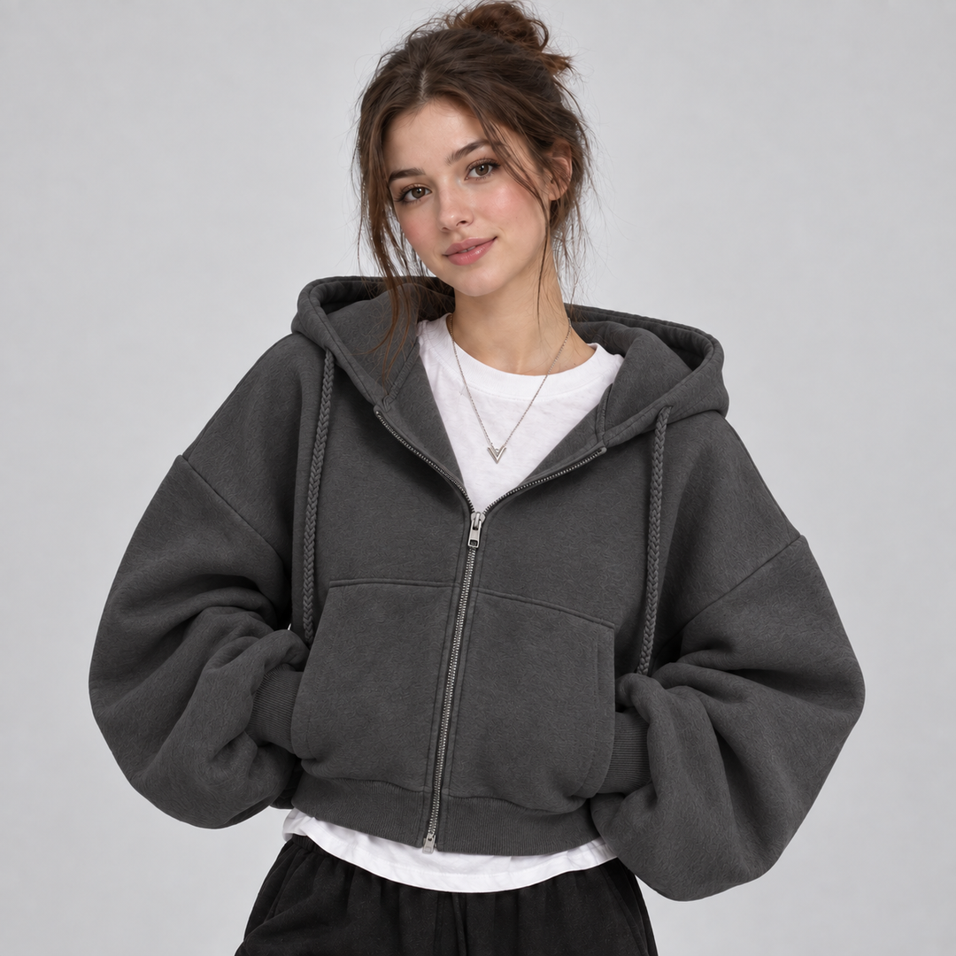 Women's Cropped Fleece-Lined Zip-Up Hoodie