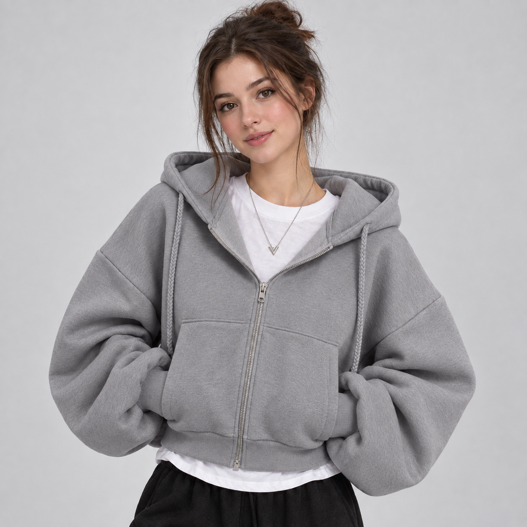Women's Cropped Fleece-Lined Zip-Up Hoodie