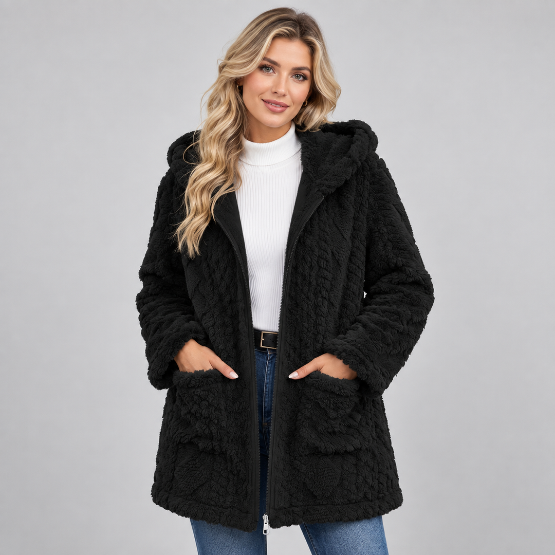 Women's Hooded Teddy Jacket, Borg Fleece Zip-Up