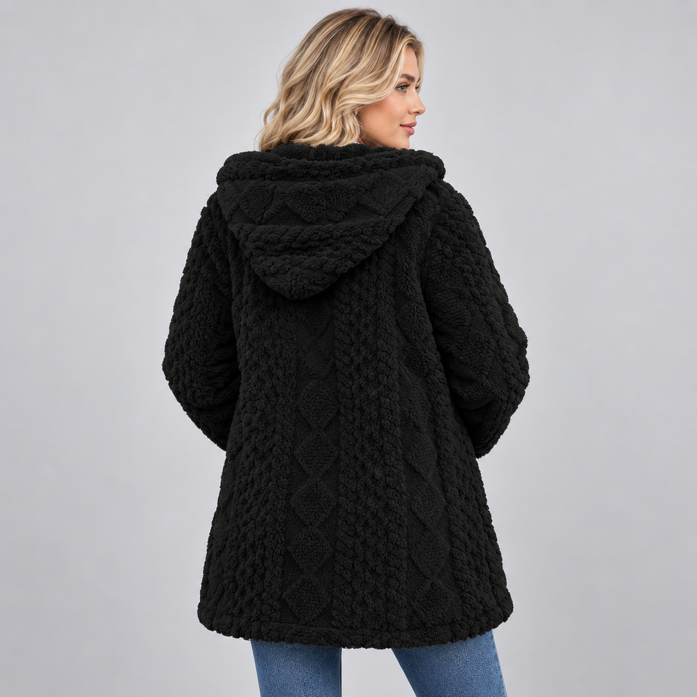 Women's Hooded Teddy Jacket, Borg Fleece Zip-Up