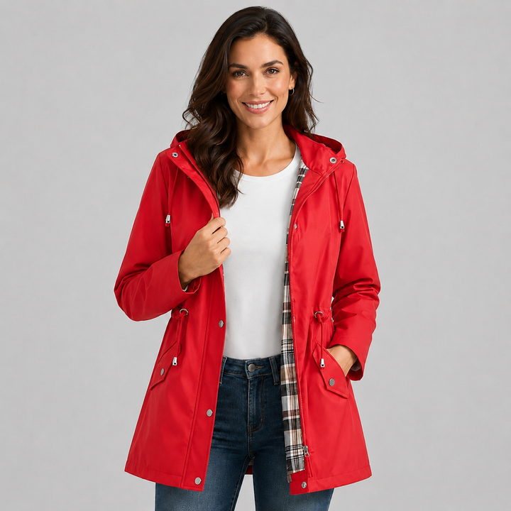 Women's Hooded Raincoat with Check Lining