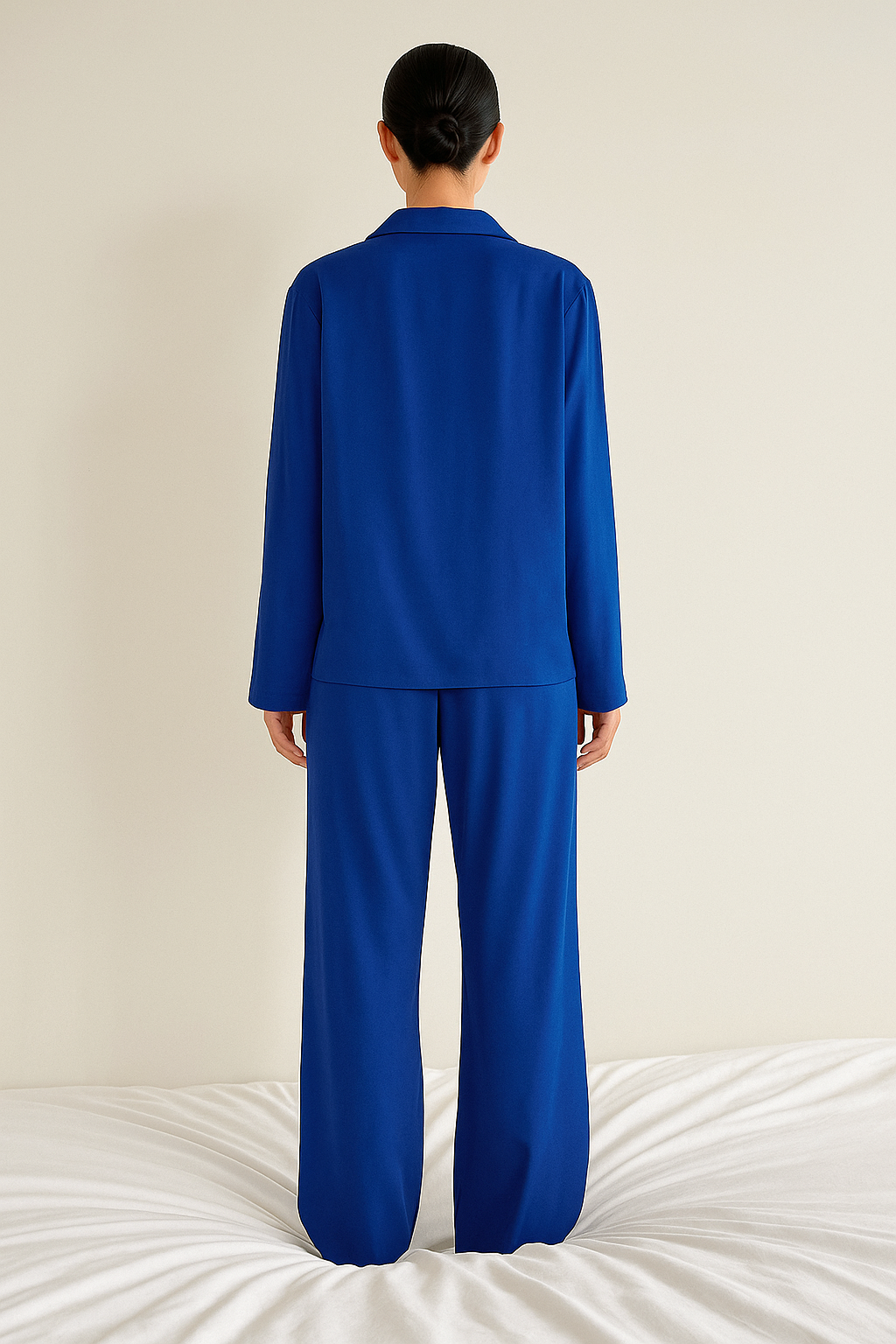 Effortless Satin Pajama Set for Women with Collar Long Sleeve Wide Leg Two Piece Style