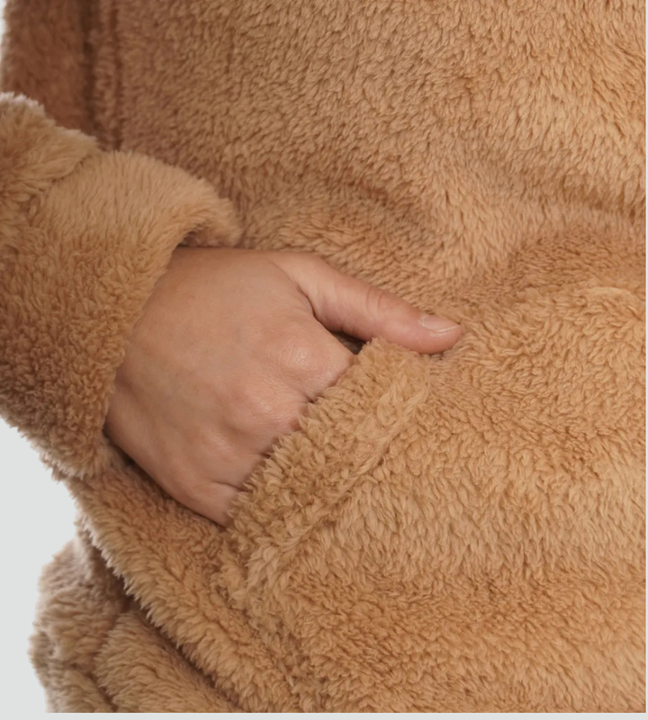 Comfortable Sherpa Hoodie for Women with Drawstring Hood Long Sleeve Kangaroo Pocket Oversized Style