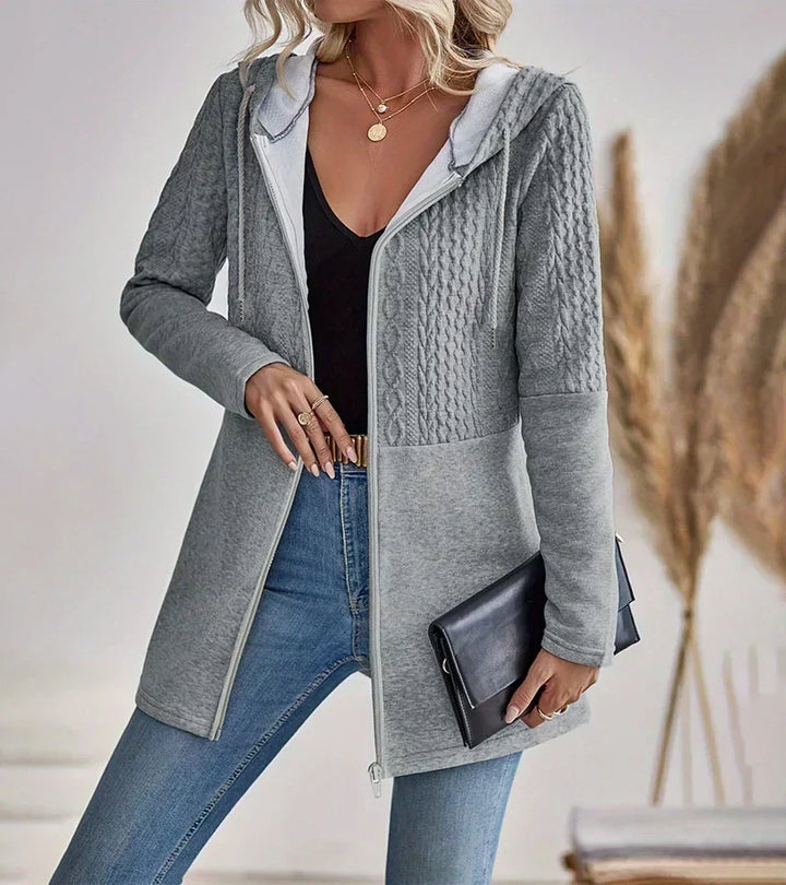 Effortless Cable Knit Cardigan for Women with Hooded Long Sleeve Zip Front Longline Relaxed Style