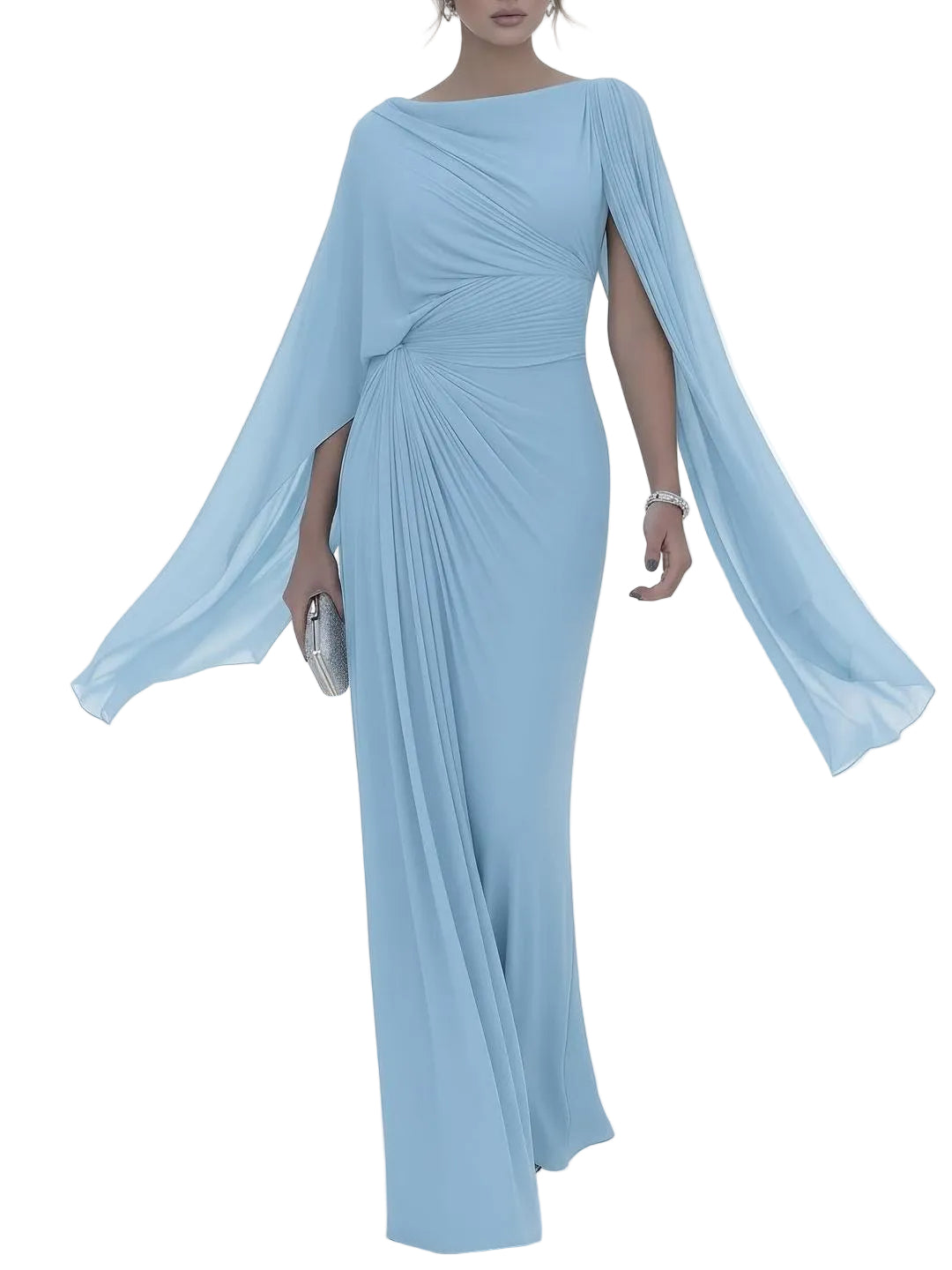 Helga - Abito lungo elegante con maniche a mantella drappeggiate