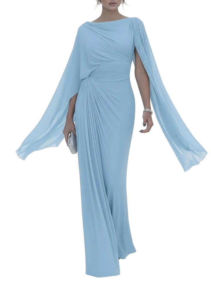 Helga - Abito lungo elegante con maniche a mantella drappeggiate