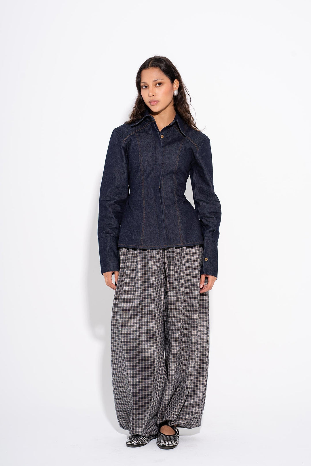 MILA - Camicia Aderente in Denim - Blu Navy
