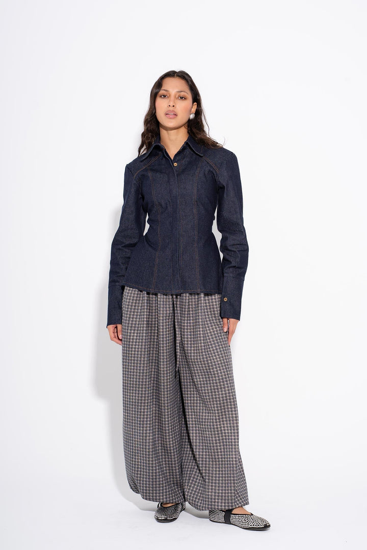 MILA - Camicia Aderente in Denim - Blu Navy