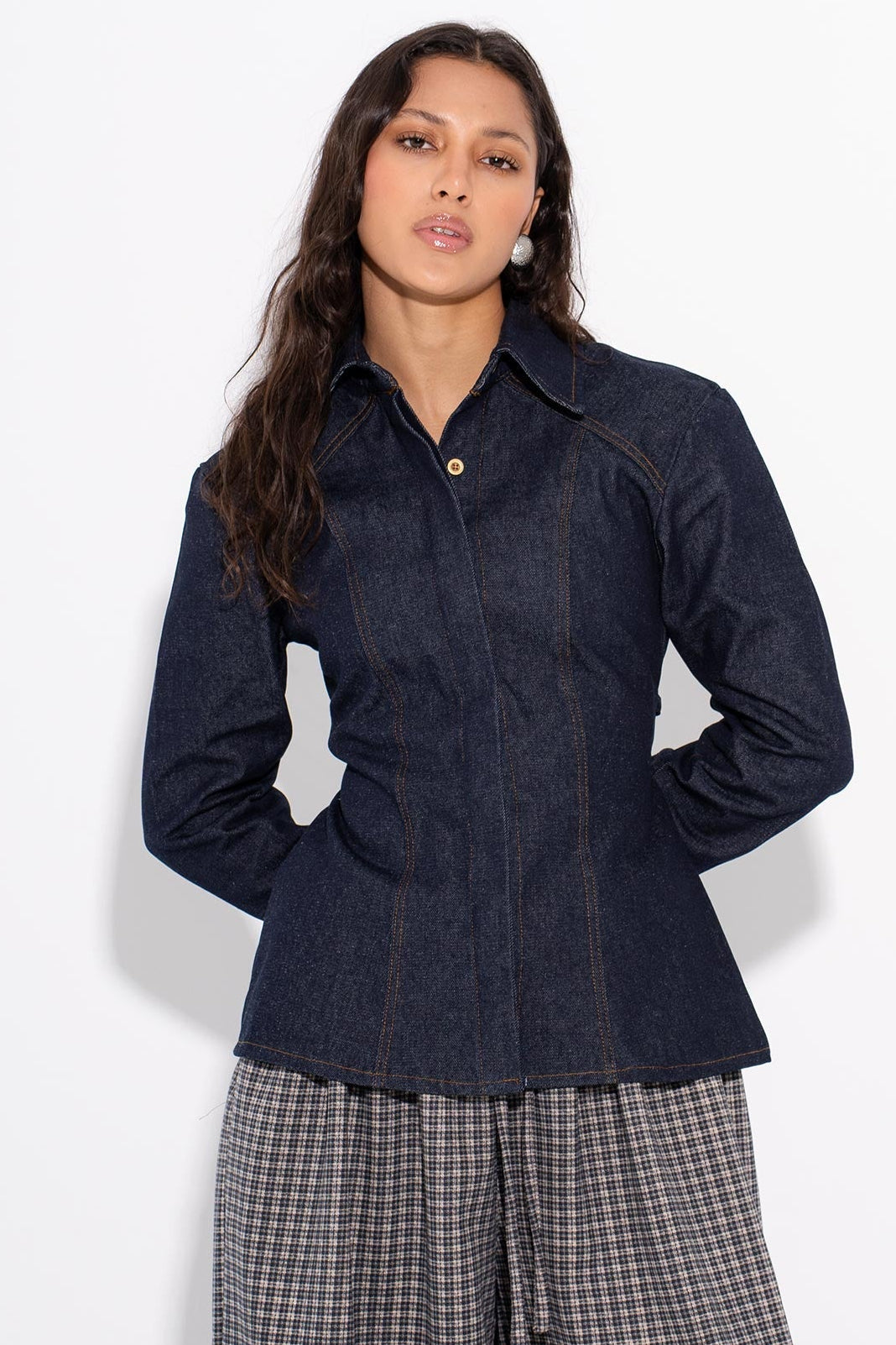 MILA - Camicia Aderente in Denim - Blu Navy