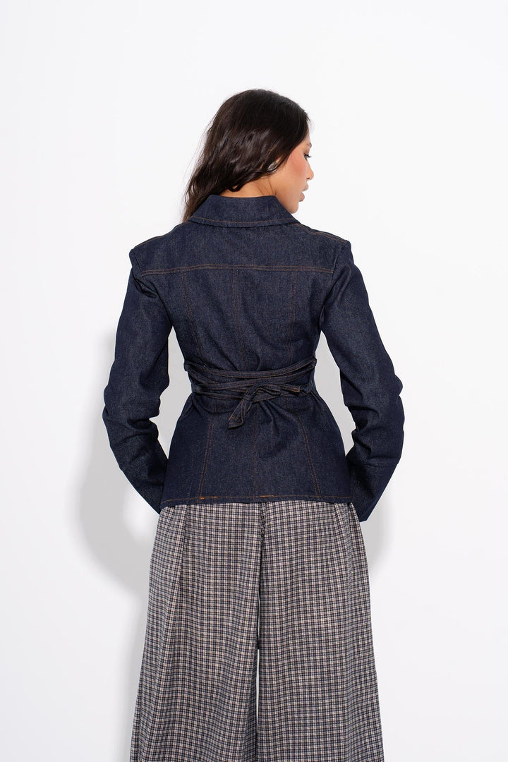 MILA - Camicia Aderente in Denim - Blu Navy