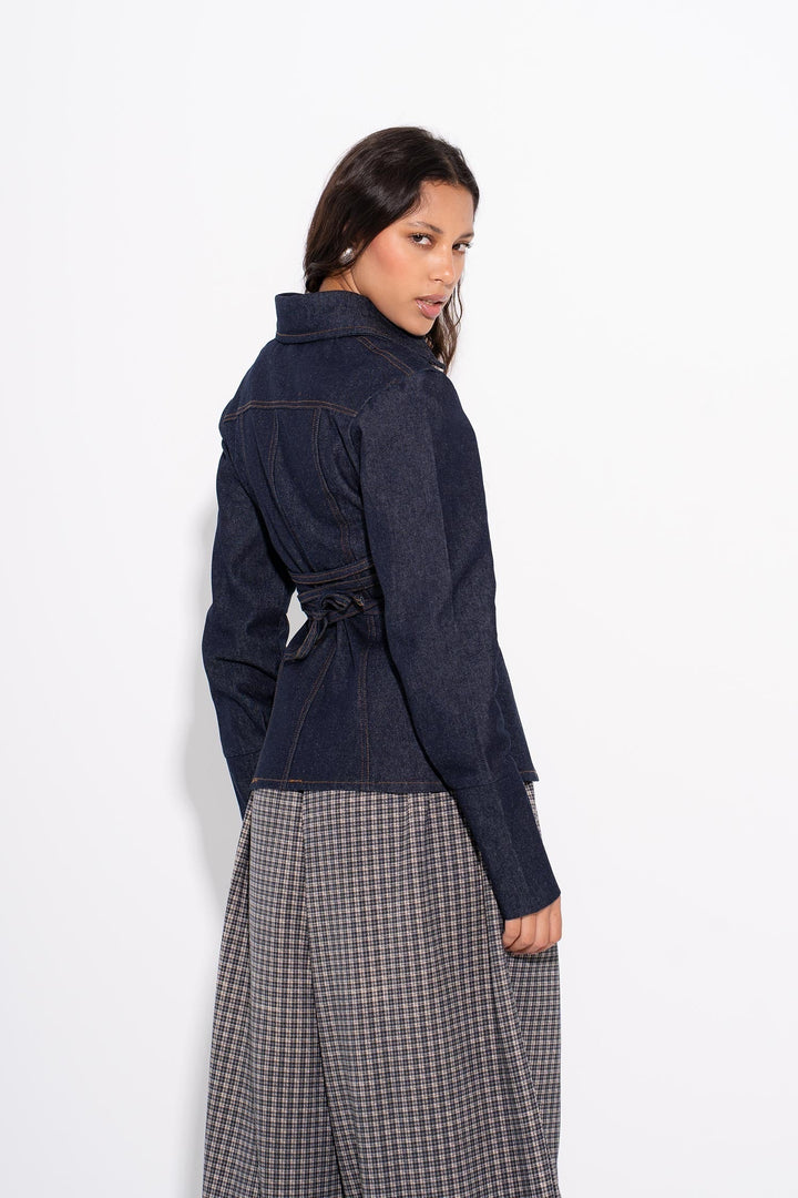 MILA - Camicia Aderente in Denim - Blu Navy