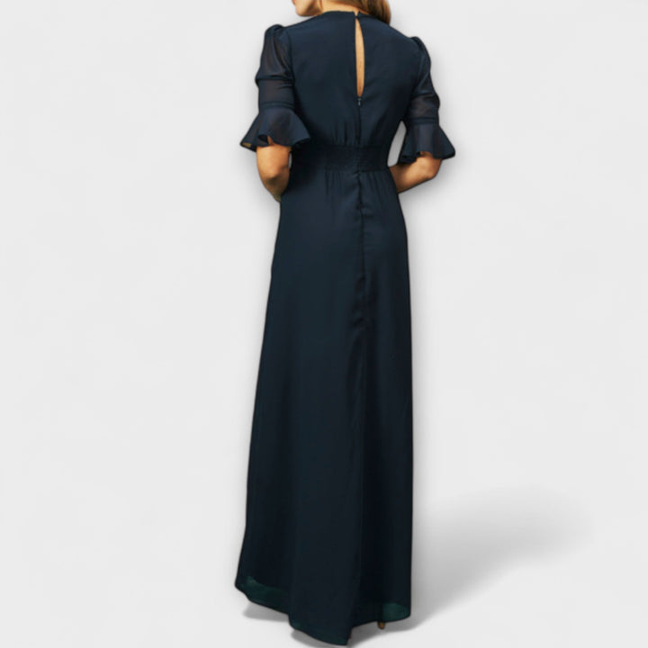 Béatrice - Robe élégante bleu marine avec broderie florale