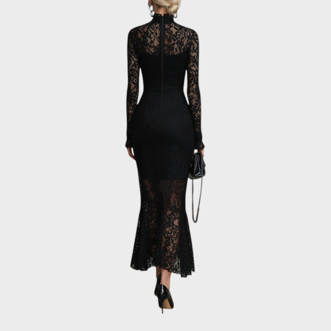 Fern | Abito lungo a sirena in pizzo stretch elegante nero
