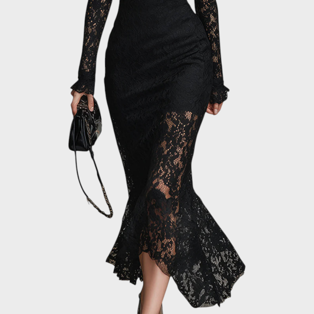 Fern | Abito lungo a sirena in pizzo stretch elegante nero