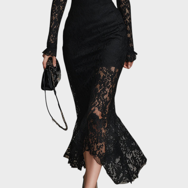 Fern | Abito lungo a sirena in pizzo stretch elegante nero