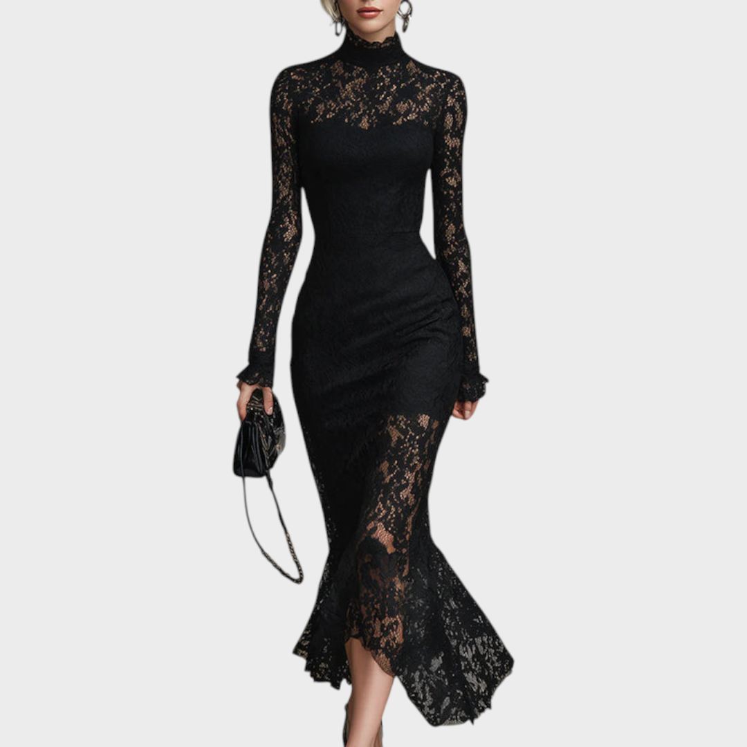 Fern | Abito lungo a sirena in pizzo stretch elegante nero