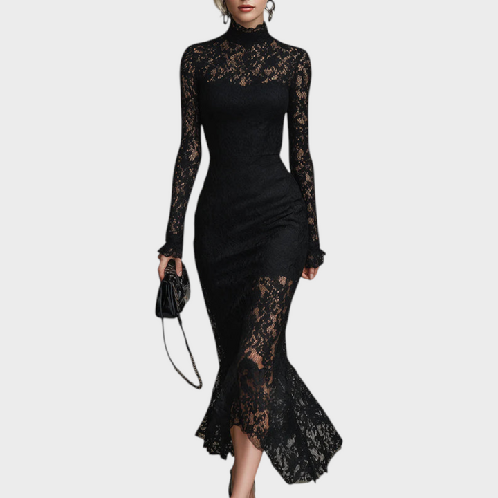 Fern | Abito lungo a sirena in pizzo stretch elegante nero