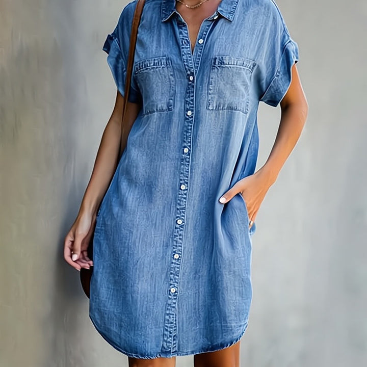 Abito a camicia con bottoni | Vestito di jeans classico da donna