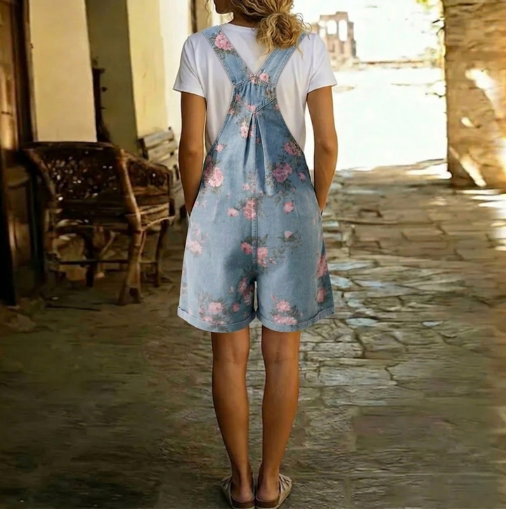 Denim Jumpsuit Women | Vintage Washed Floral Cotton Romper