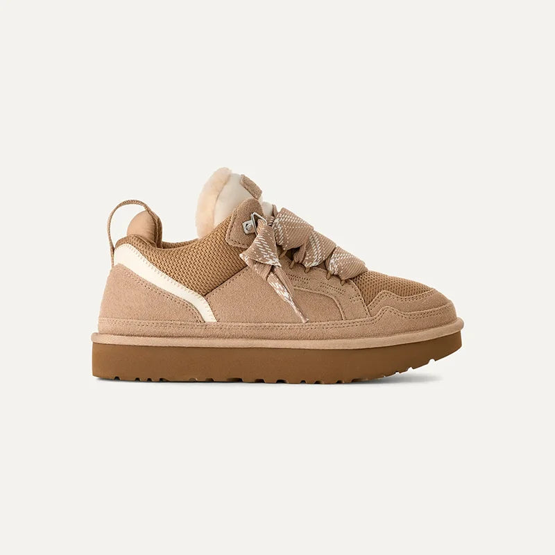 Fleece-Lined Suede Platform Sneakers for Winter