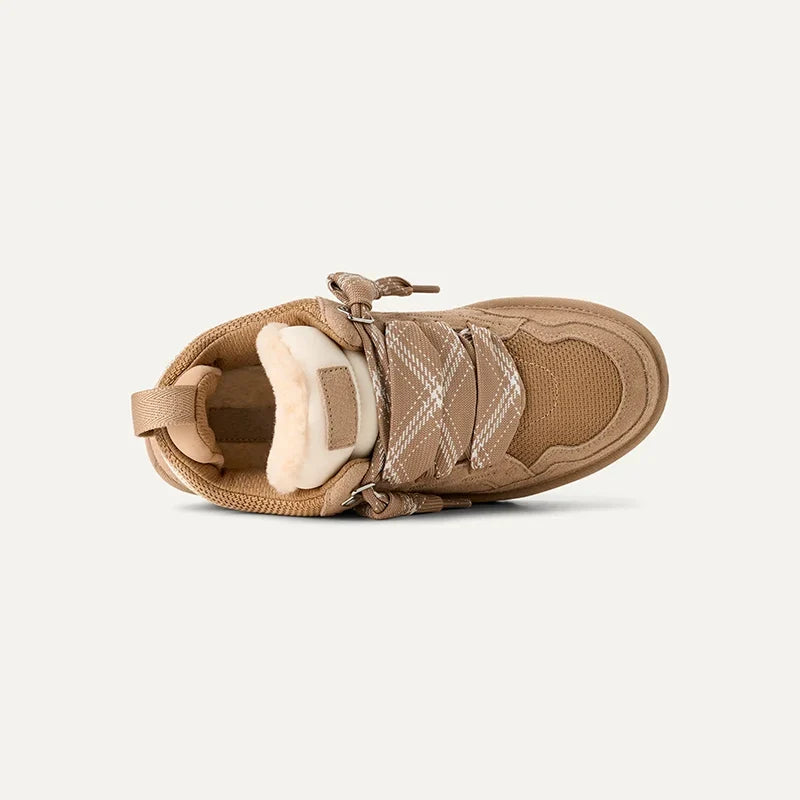 Fleece-Lined Suede Platform Sneakers for Winter