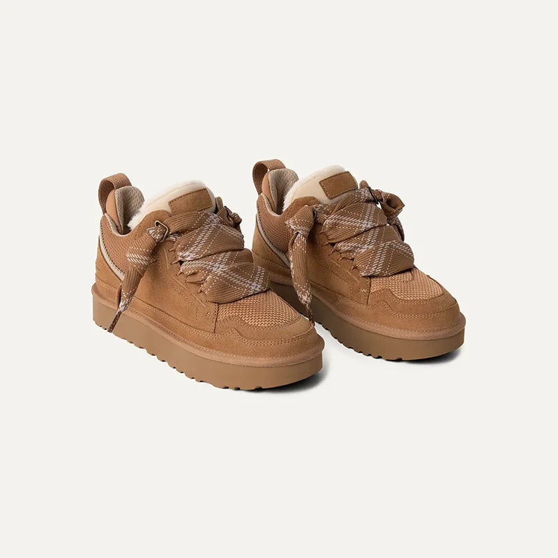 Fleece-Lined Suede Platform Sneakers for Winter