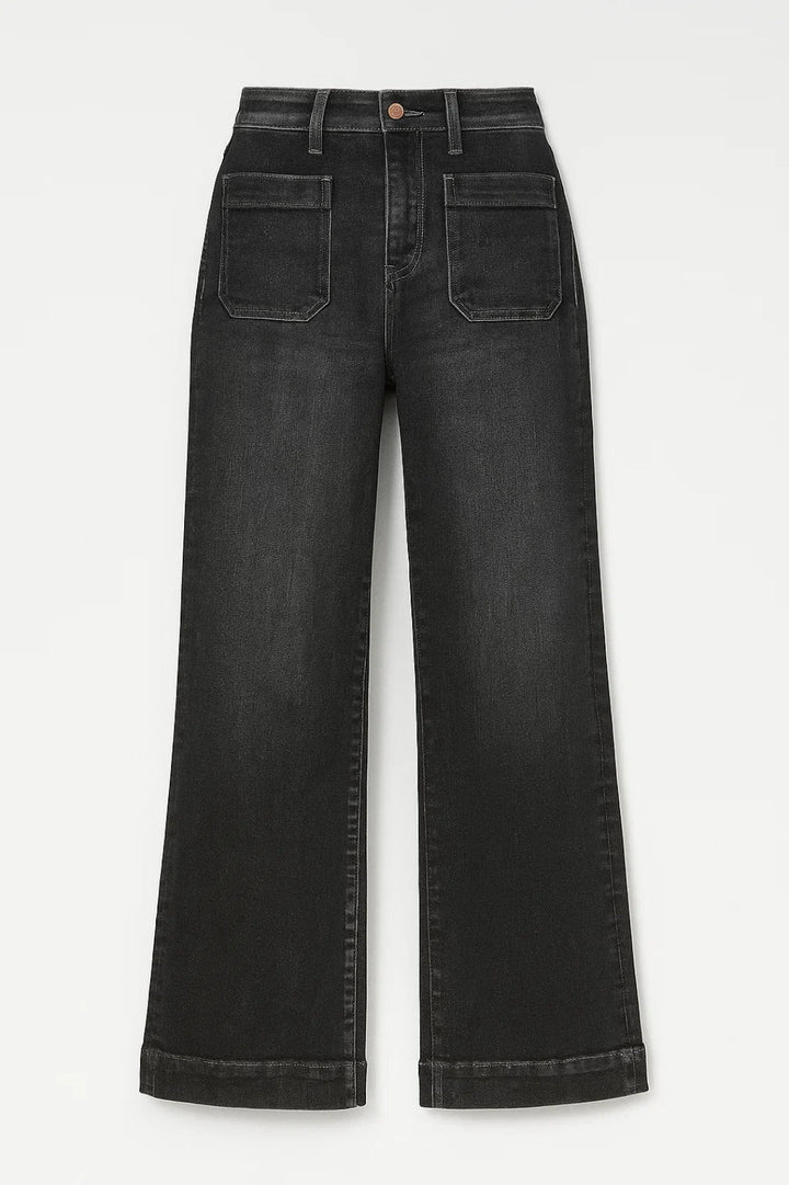 Effortless Wide Leg Jeans for Women with High Waisted Patch Pocket Released Hem Casual Style