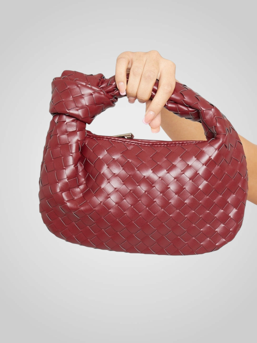 Aura | Mini Borsa con Manico a Nodo Intrecciato in Ecopelle Color Vino