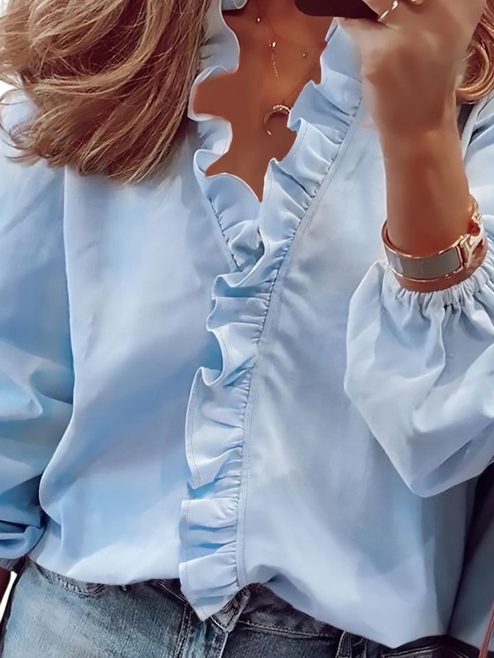 Angeline | Blouse à volants et col en V