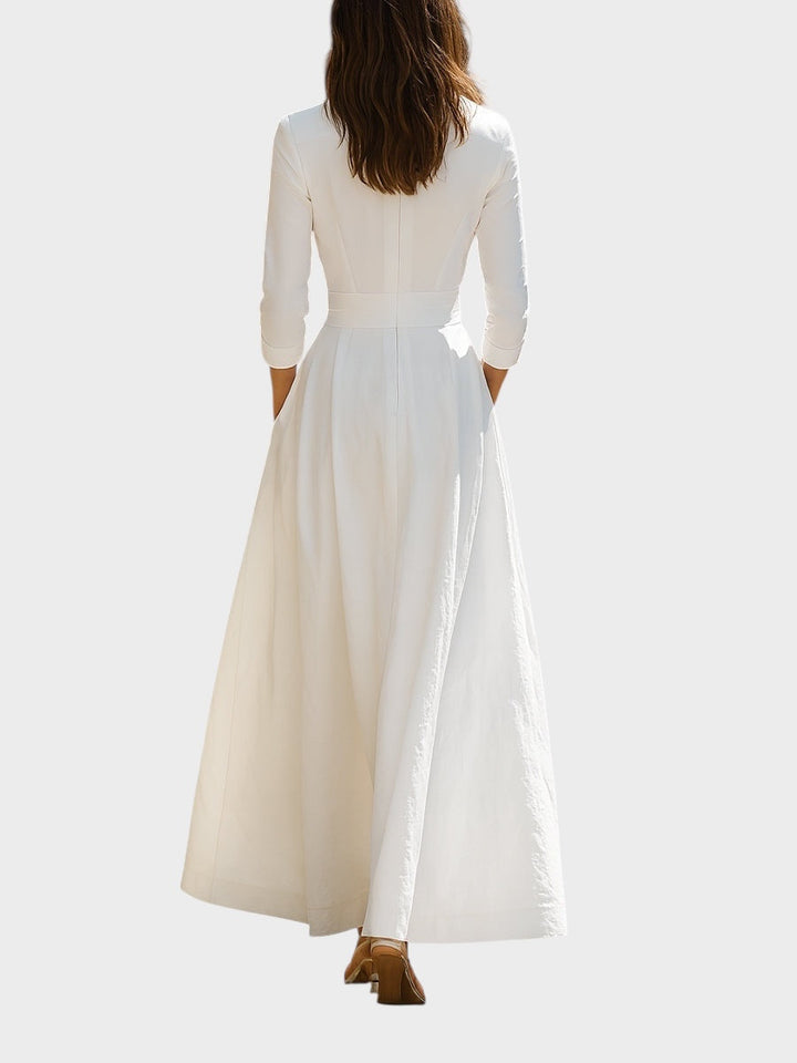 Abito Lungo Maxi Bianco con Linea Strutturata