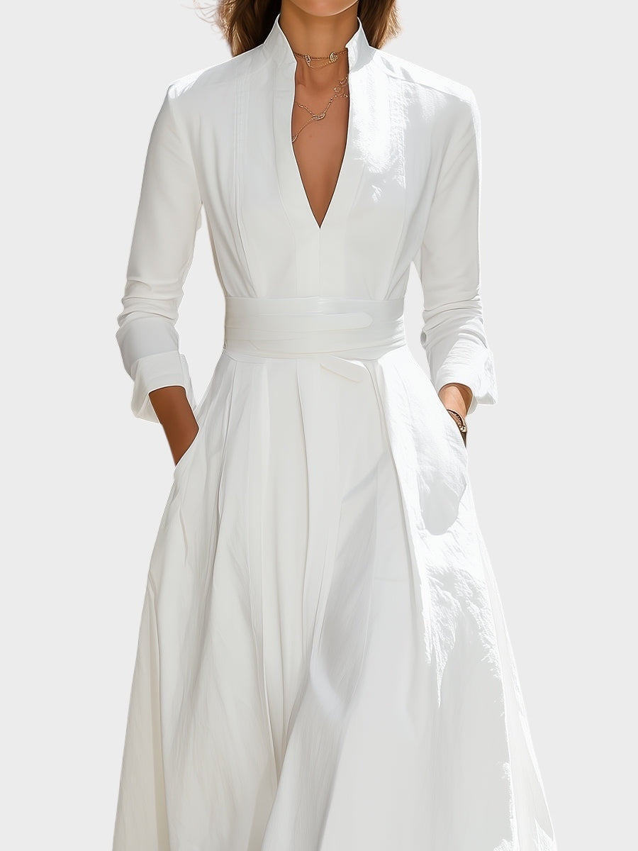 Abito Lungo Maxi Bianco con Linea Strutturata