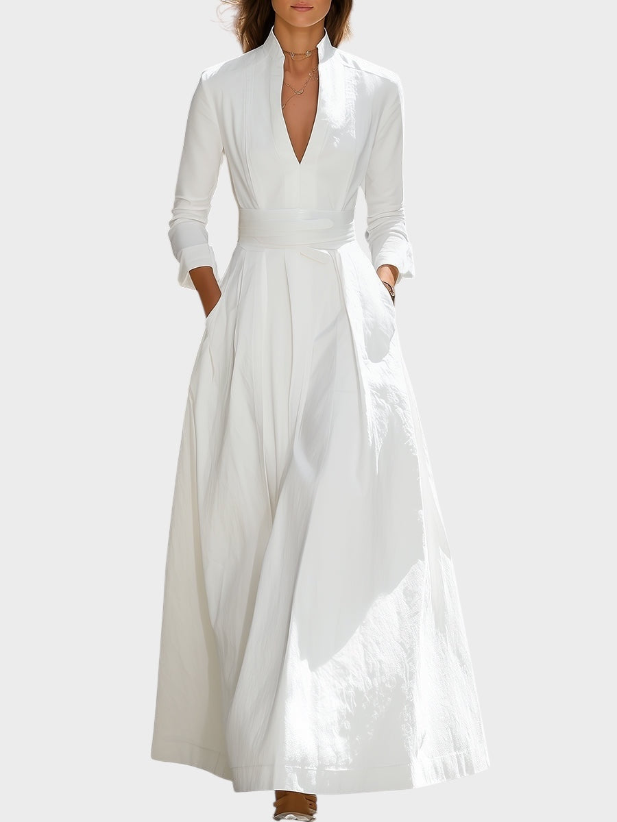 Abito Lungo Maxi Bianco con Linea Strutturata
