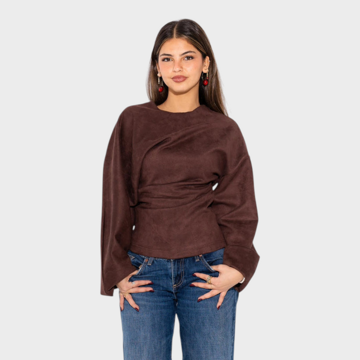 Tyronia | Suede Draped Top - Brown