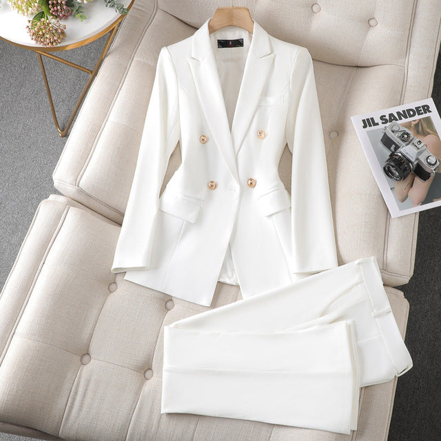 Elegant Tailored Blazer Set for Women with Lapel Collar Long Sleeve Wide Leg Pant Two Piece Style