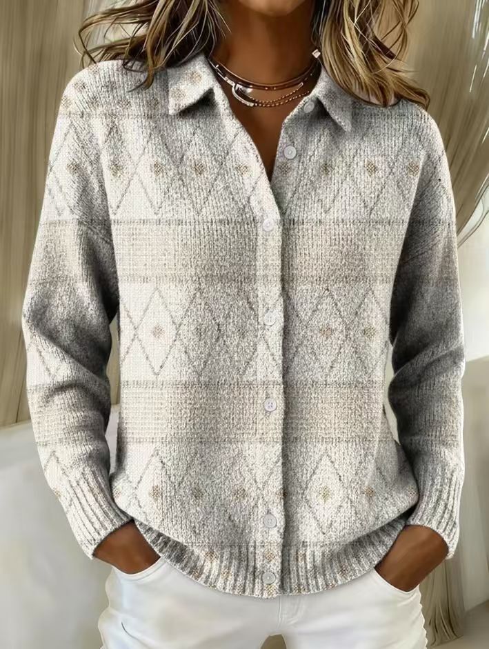 Mona™ – Blusa Elegante con Cappuccio in Maglia con Motivo a Diamanti