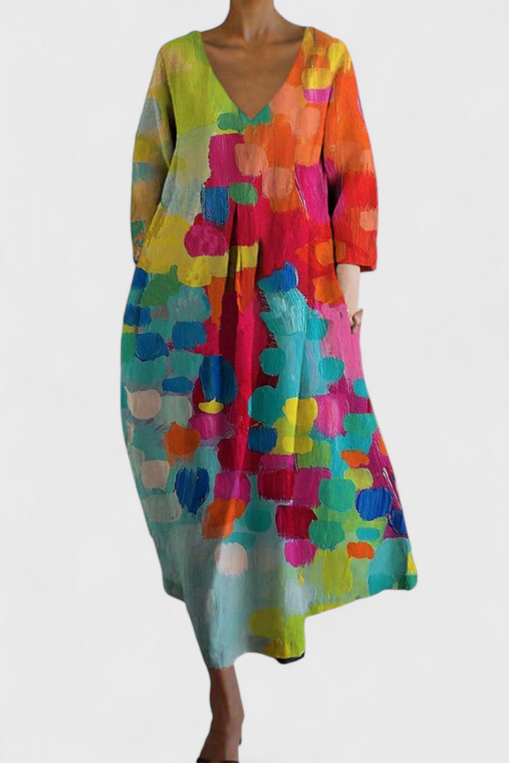 Anne Abito Lungo Multicolore con Scollo a V