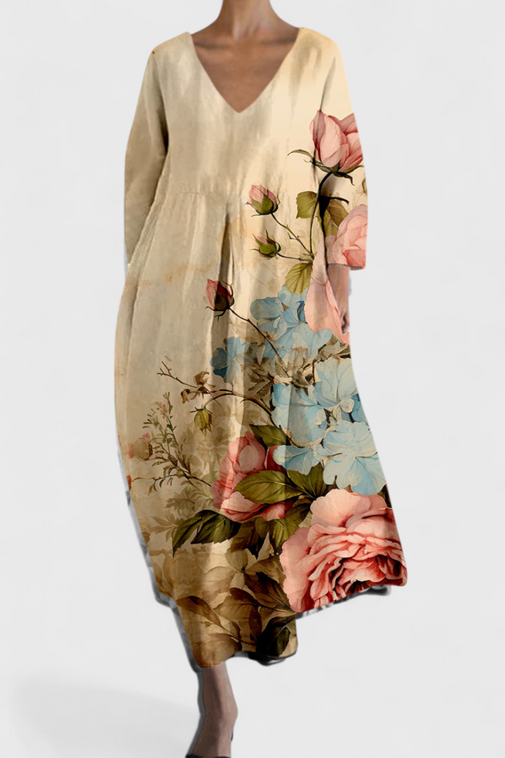 Anne Abito Lungo Multicolore con Scollo a V