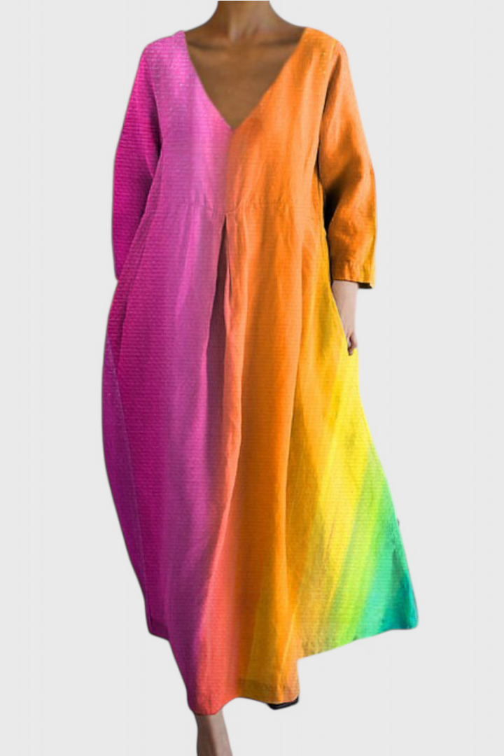 Anne Abito Lungo Multicolore con Scollo a V