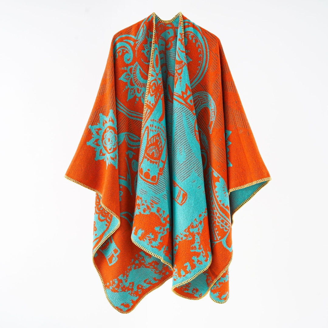 Effortless Paisley Poncho for Women with Open Front Kimono Sleeve Asymmetrical Hem Bohemian Style