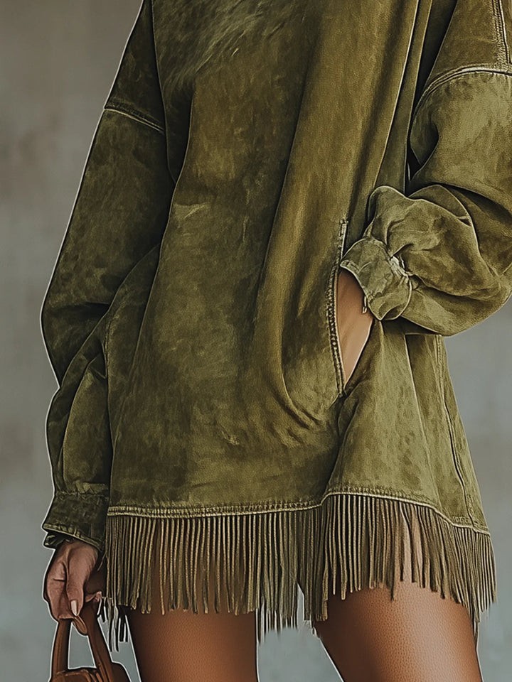 Sheri | robe confortable en daim à pompons