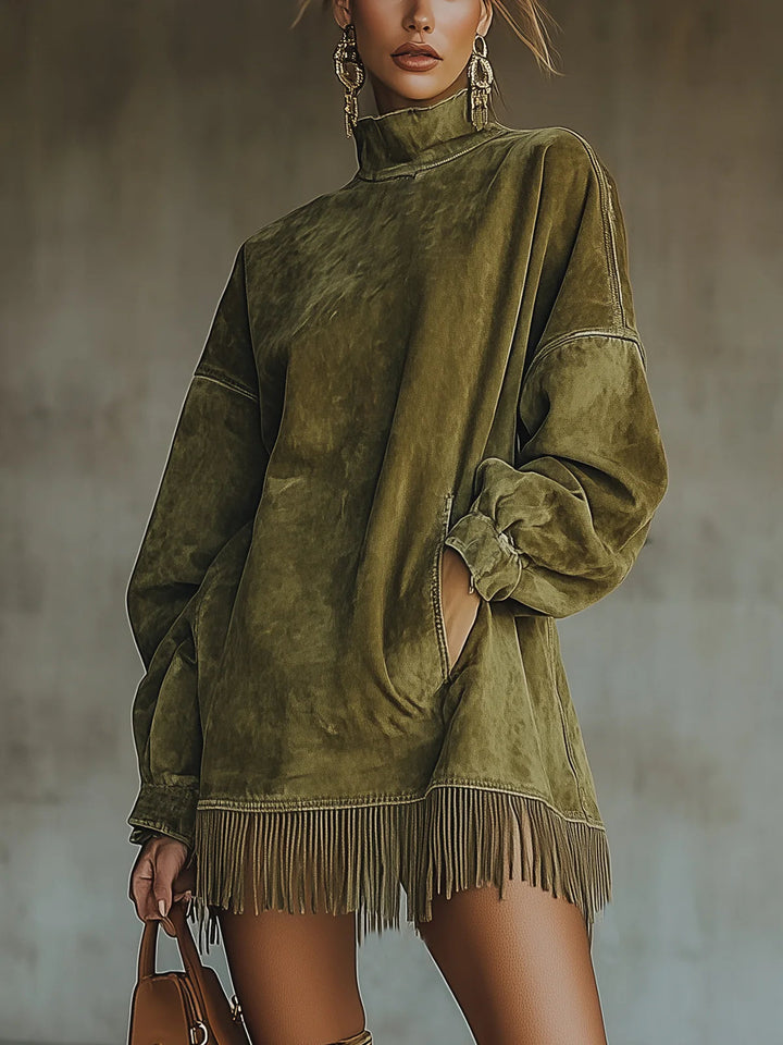 Sheri | robe confortable en daim à pompons