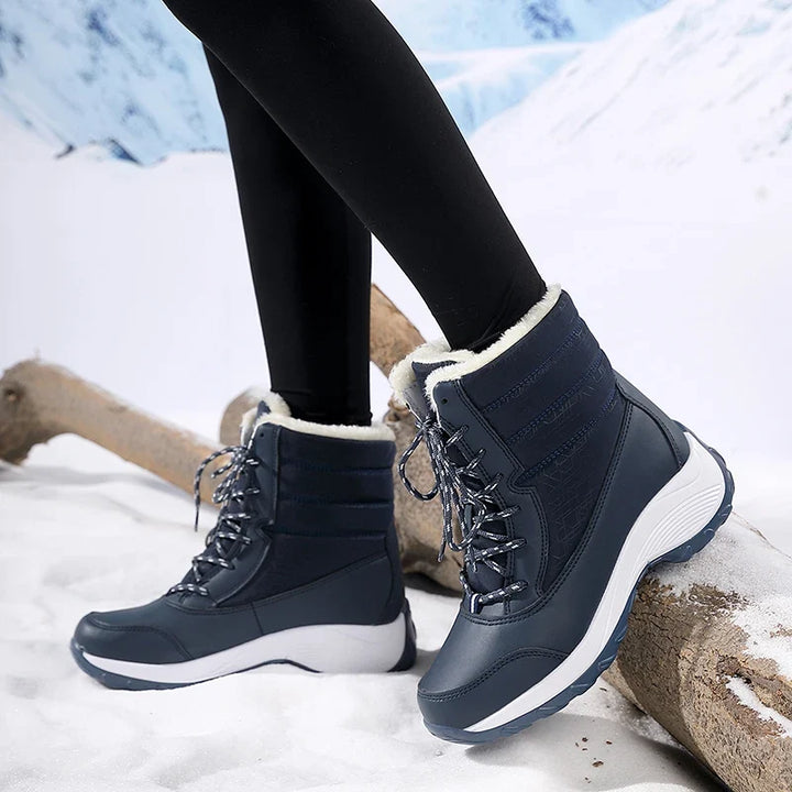 Cozy Women's Snow Boots with Faux Fur Trim Lace Up Waterproof Ankle Style
