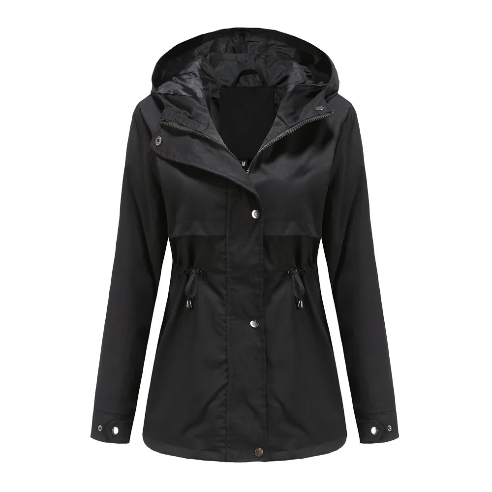 Effortless Anorak Rain Jacket for Women with Hooded Long Sleeve Drawstring Waist Casual Style