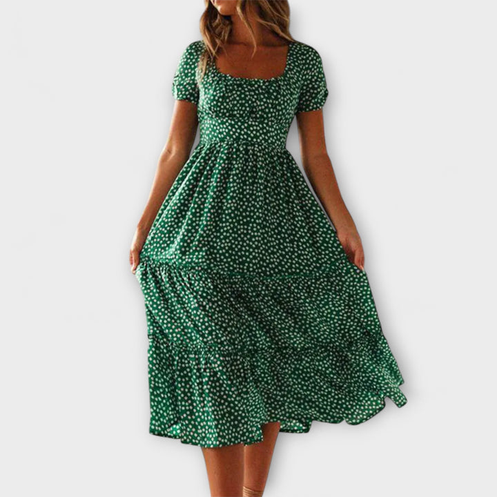 Vintage Floral Pattern Puff Sleeve Maxi Dress