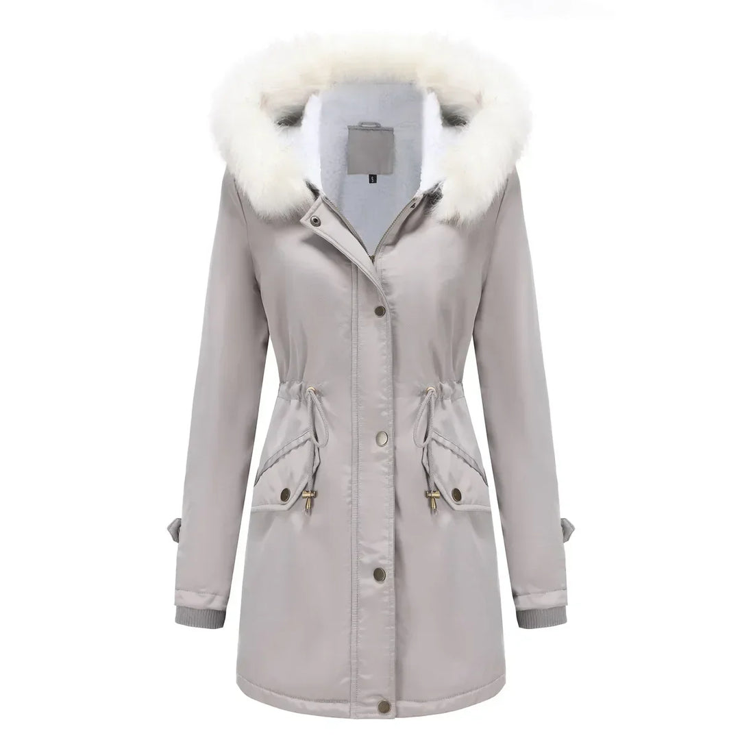 Cozy Faux Fur Trim Parka Jacket for Women with Hooded Long Sleeve Drawstring Waist Relaxed Style