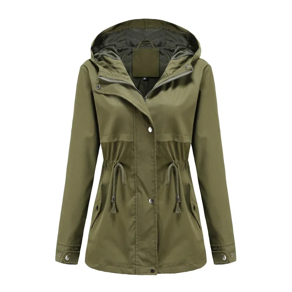 Effortless Anorak Rain Jacket for Women with Hooded Long Sleeve Drawstring Waist Casual Style