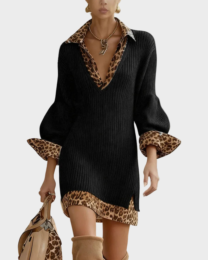 Sotiria | Mini abito in maglia con finiture leopardate
