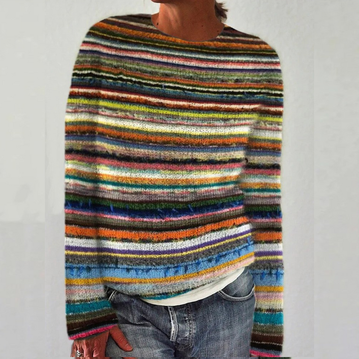 Comfortable Fair Isle Sweater for Women with Crew Neck Long Sleeve Relaxed Oversized Knit Style